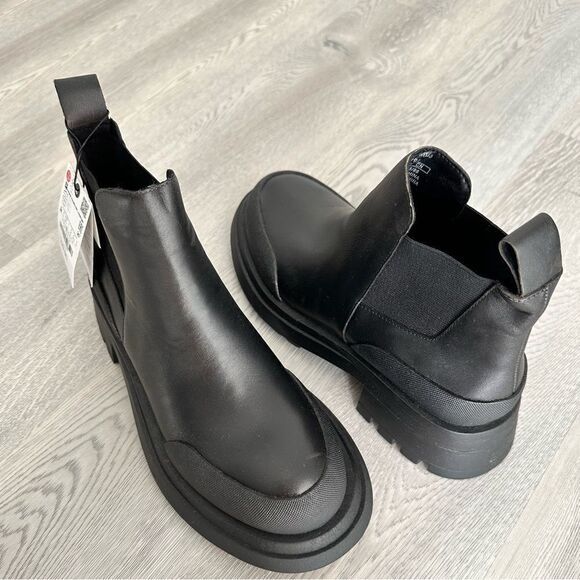 Zara RUBBERIZED TOE LEATHER ANKLE BOOTS - Picture 6 of 9